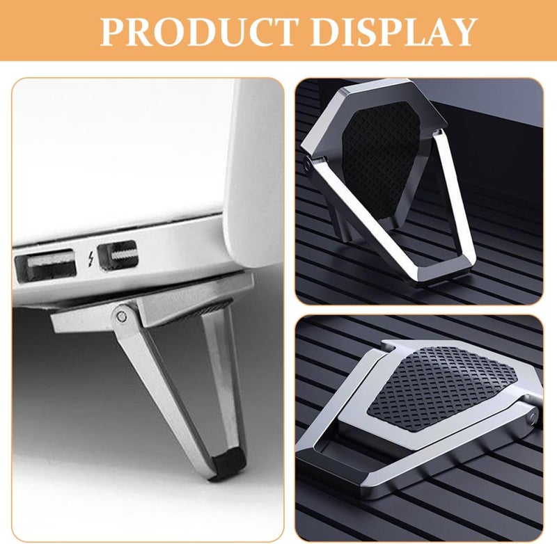 FUOYLOO 4 Pcs Aluminum Laptop Stand Mini Portable Notebook Keyboard Riser with Self-Adhesive Feet for Desk, Computer Riser Compatible with Laptops and Tablets, Lightweight Cooling Support - Image 3