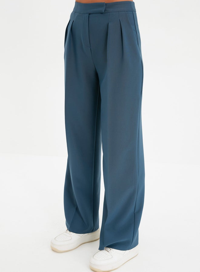 trendyol Petrol Wide Leg High Waist Woven Fabric Trousers - Image 2