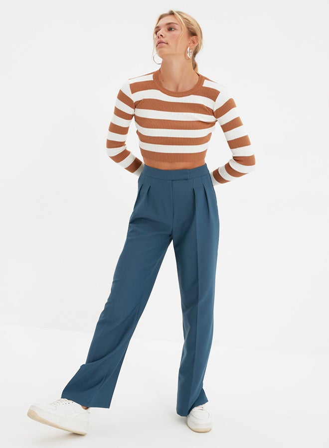 trendyol Petrol Wide Leg High Waist Woven Fabric Trousers - Image 3