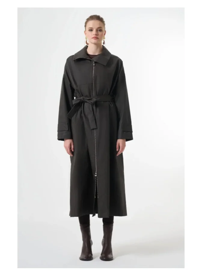Longline Trench Coat - Brown