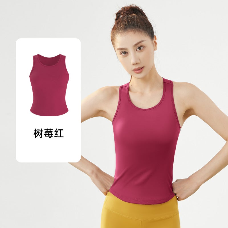 Generic High-Elastic Integrated Sports Bra Tank Women raspberry red