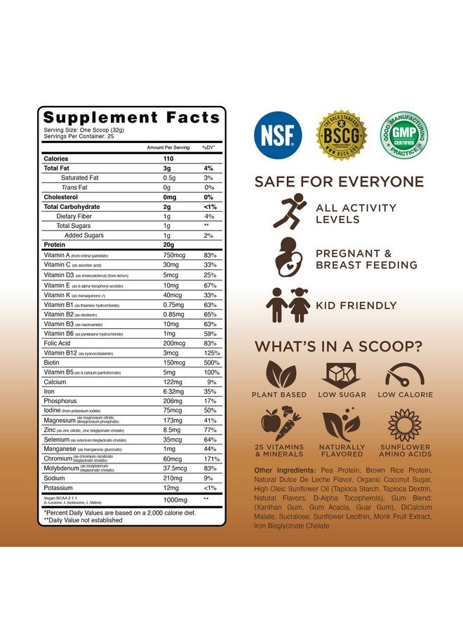 TRU Supplements TRU Plant Based Protein Powder, BCAA, EAA, 20g Vegan Protein, 100 Calories, 27 Vitamins, No Artificial Flavors 25 Servings 25 Servings (Dulce De Leche) - Image 2