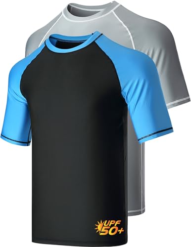 Liberty Imports 2Pack Mens UPF 50 Short Sleeve Rash Guard Swim Shirts Set A XLarge