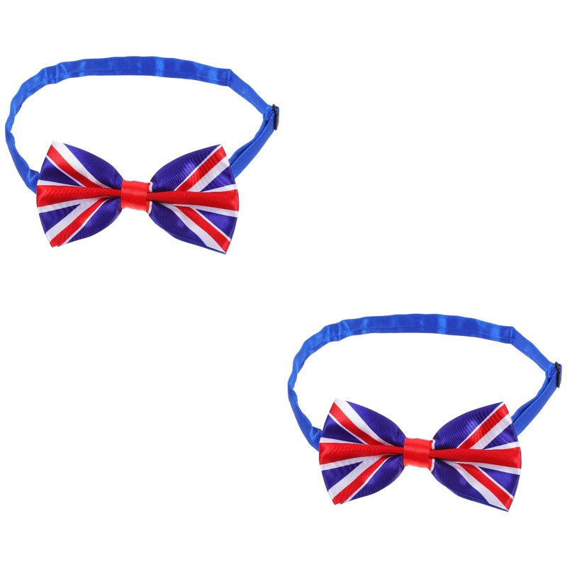 2pcs Novelty Bowtie Men UK Flag Big Tie Patriotic Bowknot Women Neckwear (UK) - Image 2