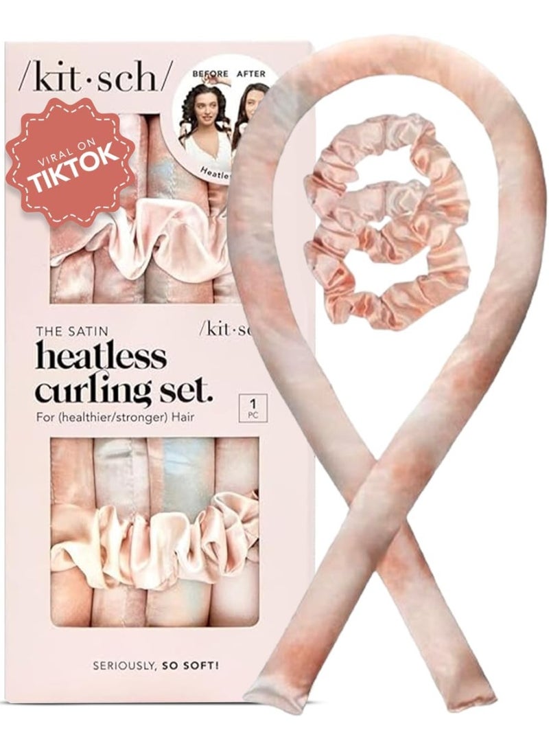كيتش مجموعة ساتين هيتلس لتجعيد الشعر من كيتش - أسطوانات لتجعيد الشعر بدون حرارة وأسطوانات لف الشعر| أسطوانات لتجعيد الشعر أثناء النوم | شريط الرأس لتجعيد الشعر بدون حرارة، لون صن سيت تاي داي (سيمون) - Image 1