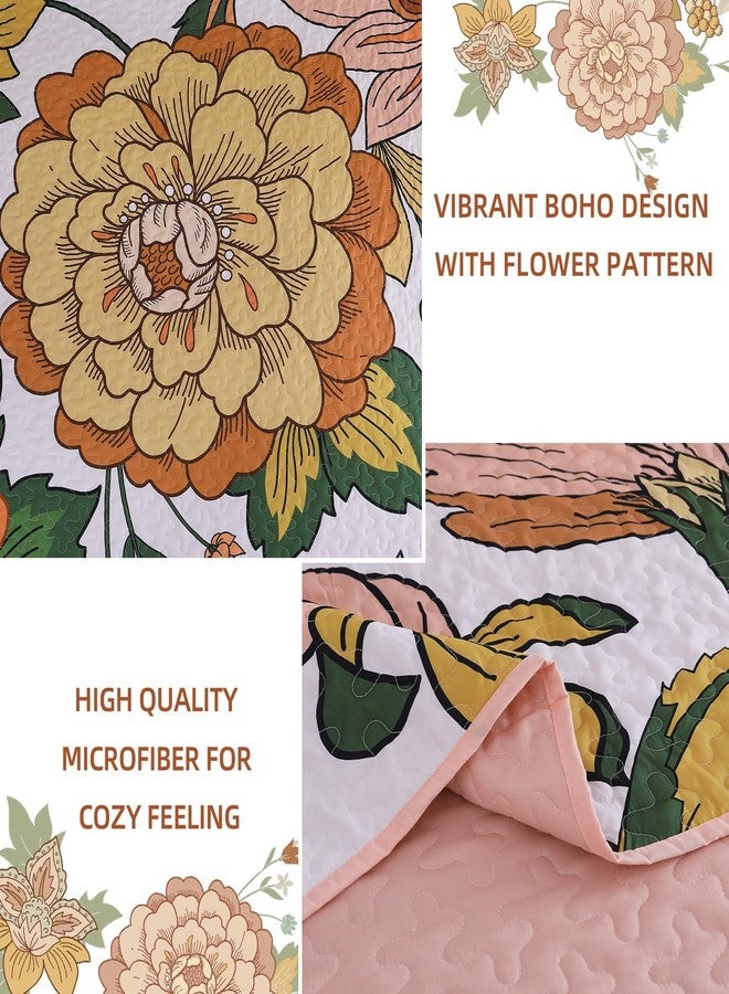 DJY Boho Floral Quilt Set Queen Size 3 Piece, Botanical Reversible Farmhouse Bedspread Coverlet White and Orange Floral Bedding Soft Microfiber Summer Quilt Bedding Set All Season (96''x90'') - Image 5