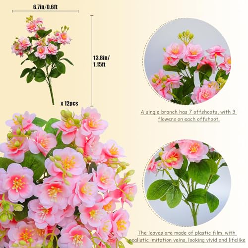 alyptus Artificial Flowers for Outdoors, 12 Batches UV Resistant Spring Fake Flowers for Porch, Patio & Garden Decor – Realistic Outdoor Fake Plants with Lasting Color - Pink - Image 2