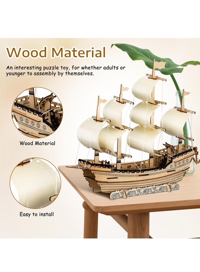 3D اللغز الخشبي القارب الشراعي نموذج مجموعة للبالغين ، DIY سفينة سلالة مينغ ، جمعية الخشب المصنوعة يدوياً - Image 5