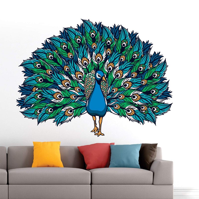 StickMe 'Beautiful - Peacock - King Of Birds - Nature - Creative - Colorful Wall Reusable Self-Adhesive Sticker ' -Sm607 (Multi Colour, Vinyl - 85Cm X 65 Cm) - Image 2