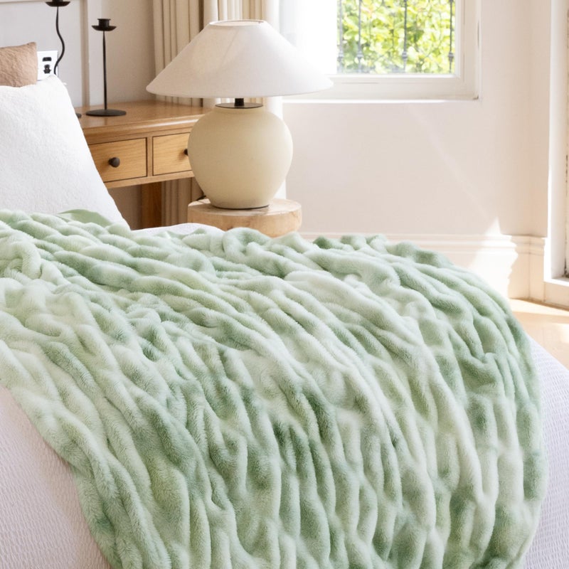 blunique Faux Fur Blanket Extra Soft  Luxury Dual-Sided Faux Fur Throw Blanket  Flannel and Faux Fur Blend  Luxury Furry Throw Blanket for Couch Sage 50x60 Inches - Image 3