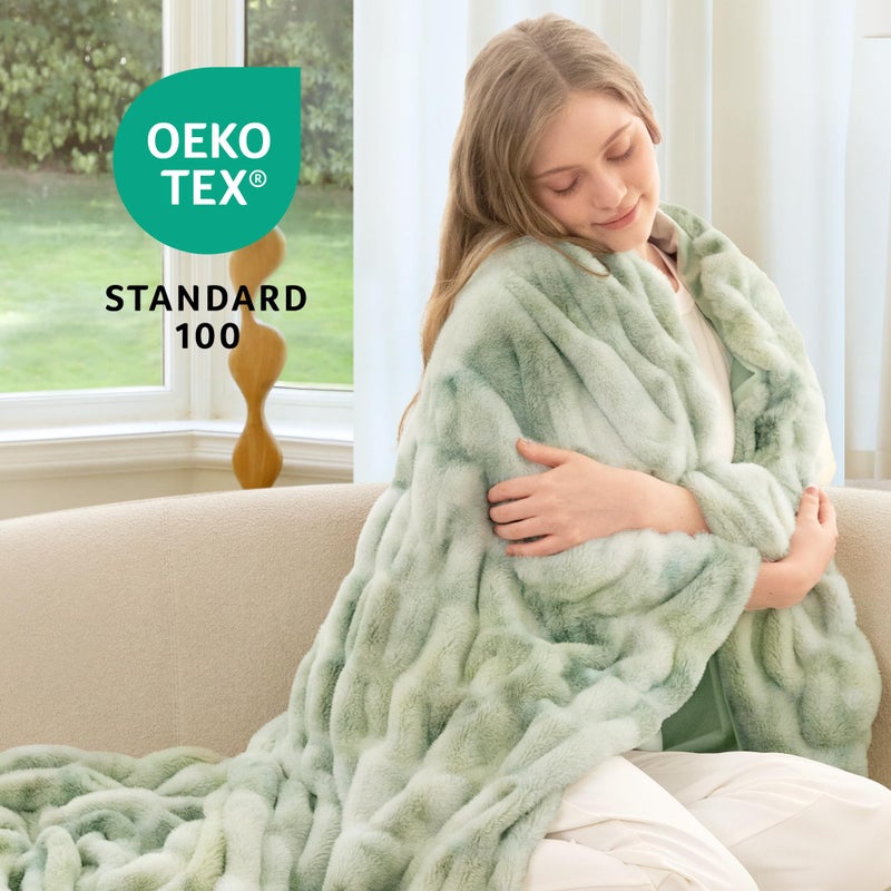 blunique Faux Fur Blanket Extra Soft  Luxury Dual-Sided Faux Fur Throw Blanket  Flannel and Faux Fur Blend  Luxury Furry Throw Blanket for Couch Sage 50x60 Inches - Image 5