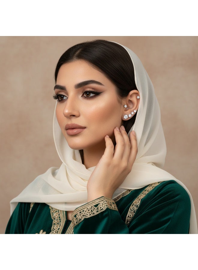 سنسيب مجموعة من 5 أزواج من الأقراط المرصعة، أقراط مكعبة الزركونيوم 316L مضادة للحساسية من الفولاذ المقاوم للصدأ أقراط CZ 3-8 مم (لون فولاذي) - Image 2