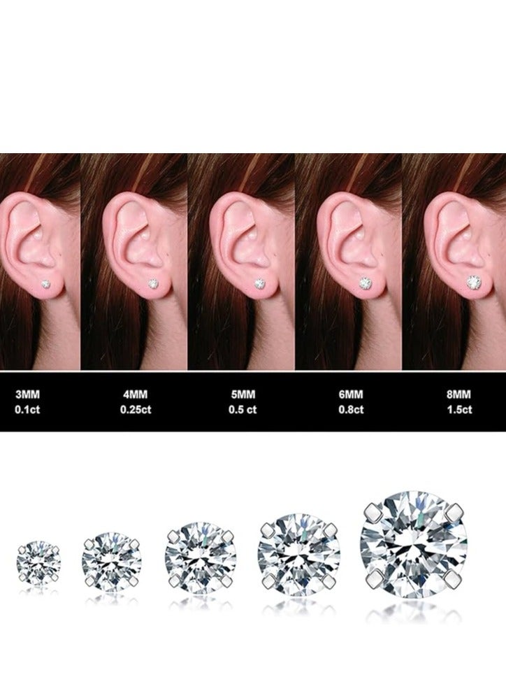 سنسيب مجموعة من 5 أزواج من الأقراط المرصعة، أقراط مكعبة الزركونيوم 316L مضادة للحساسية من الفولاذ المقاوم للصدأ أقراط CZ 3-8 مم (لون فولاذي) - Image 3