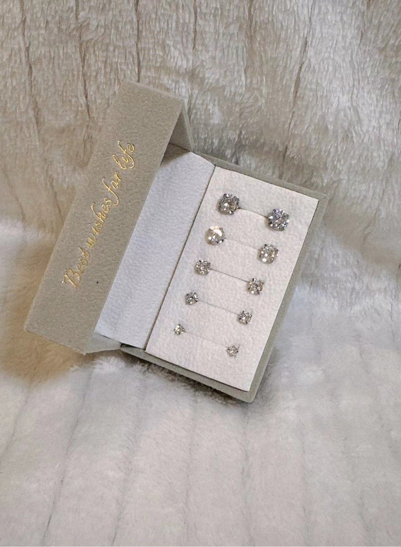 سنسيب مجموعة من 5 أزواج من الأقراط المرصعة، أقراط مكعبة الزركونيوم 316L مضادة للحساسية من الفولاذ المقاوم للصدأ أقراط CZ 3-8 مم (لون فولاذي) - Image 4