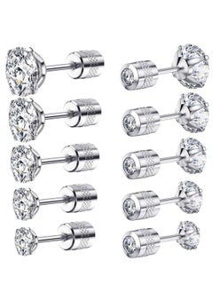 SYNSYB 5 Paris Stud Earrings Set, Hypoallergenic Cubic Zirconia 316L Earrings Stainless Steel CZ Earrings 3-8mm (Steel color)  - Image 1