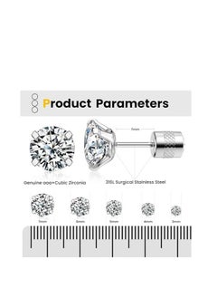 SYNSYB 5 Paris Stud Earrings Set, Hypoallergenic Cubic Zirconia 316L Earrings Stainless Steel CZ Earrings 3-8mm (Steel color)  - Image 5