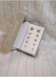 SYNSYB 5 Paris Stud Earrings Set, Hypoallergenic Cubic Zirconia 316L Earrings Stainless Steel CZ Earrings 3-8mm (Steel color)  - Image 3