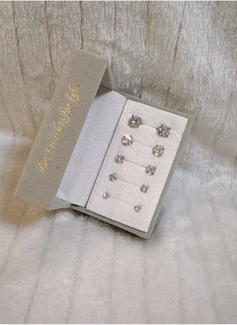 SYNSYB 5 Paris Stud Earrings Set, Hypoallergenic Cubic Zirconia 316L Earrings Stainless Steel CZ Earrings 3-8mm (Steel color)  - Image 3