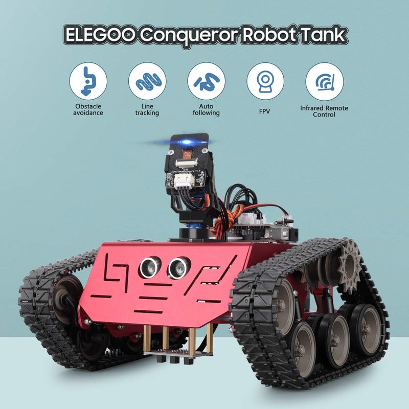 ELEGOO مجموعة دبابات الروبوت ELEGOO كونكويرور مع UNO R3 لروبوتات Arduino للأطفال من 8-12 سنة 12-16 مجموعة STEM للعلوم برمجة ألعاب الروبوتات للأطفال من 8 سنوات فما فوق الأولاد والبنات المراهقين الدوائر الهندسية مشروع البناء - Image 2