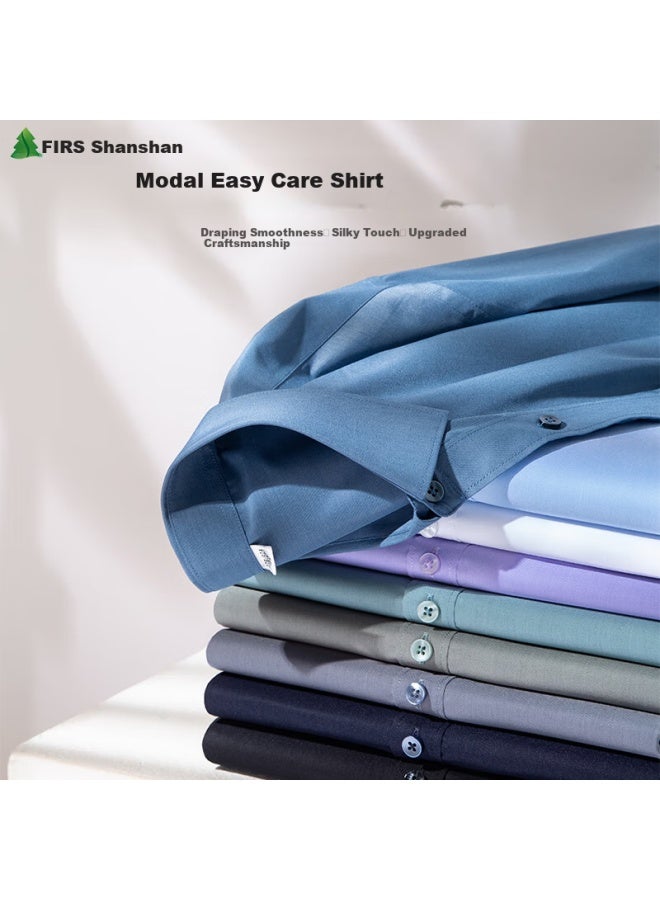 Firs Men'S Modal Wrinkle-Free Anti-Wrinkle Business Long Sleeve Shirt Casual Formal Shirt Gray 19203 41 - Image 1