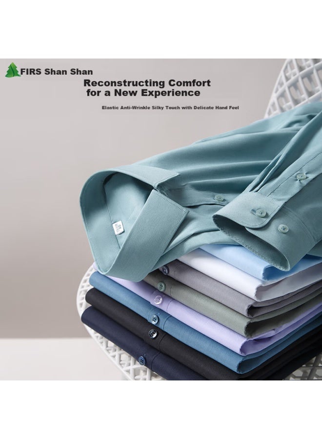 Firs Men'S Modal Wrinkle-Free Anti-Wrinkle Business Long Sleeve Shirt Casual Formal Shirt Gray 19203 41 - Image 2