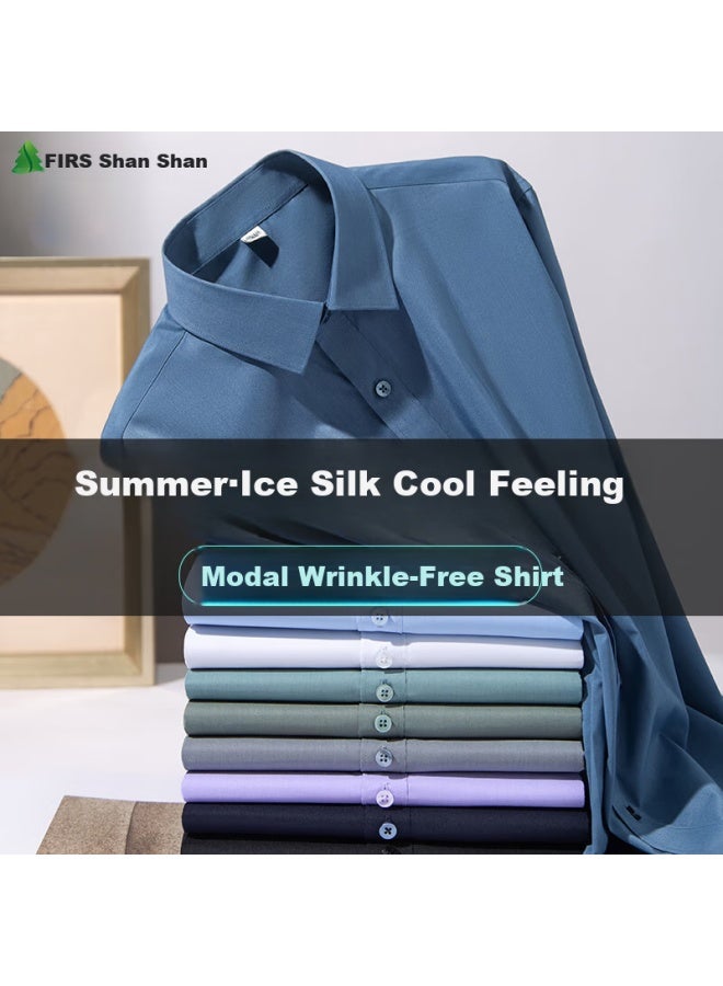 Firs Men'S Modal Wrinkle-Free Anti-Wrinkle Business Long Sleeve Shirt Casual Formal Shirt Gray 19203 41 - Image 4