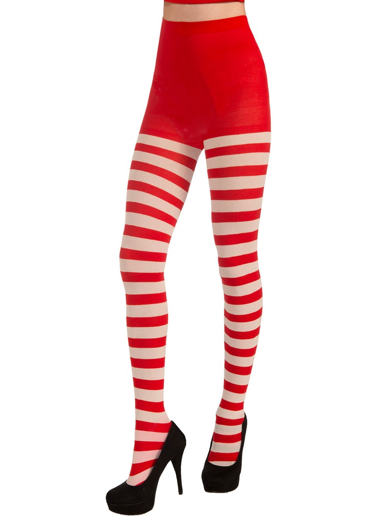 Rubies Christmas Red and White Striped Tights for Adults, Women's Standard - Image 1