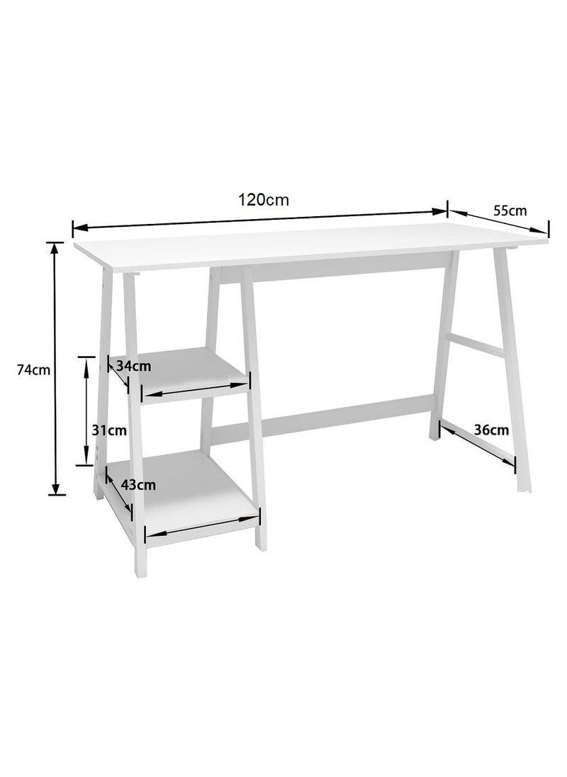 AGD Simple Gaming table with storage shelves, study desk with side storage shelves - white  - Image 4