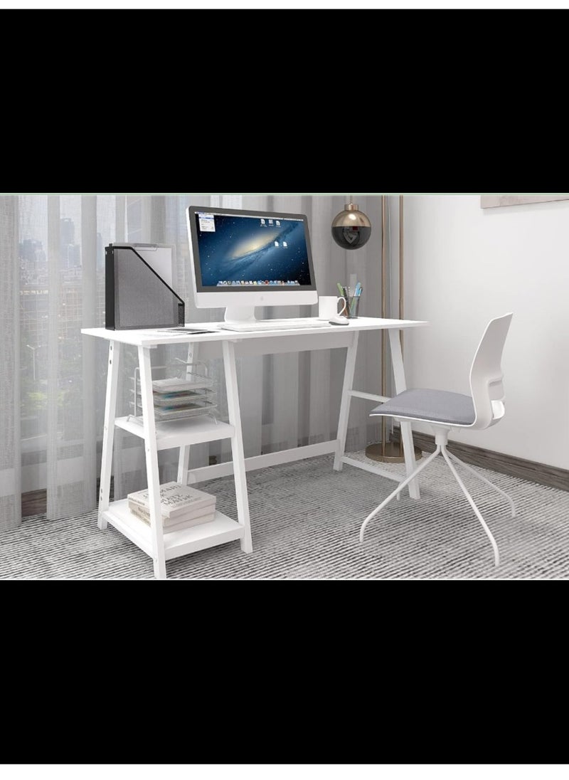 AGD Simple Gaming table with storage shelves, study desk with side storage shelves - white  - Image 2