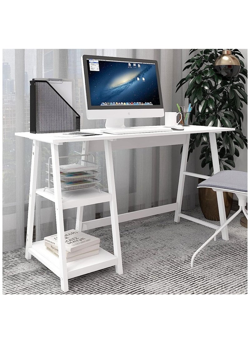 AGD Simple Gaming table with storage shelves, study desk with side storage shelves - white  - Image 3