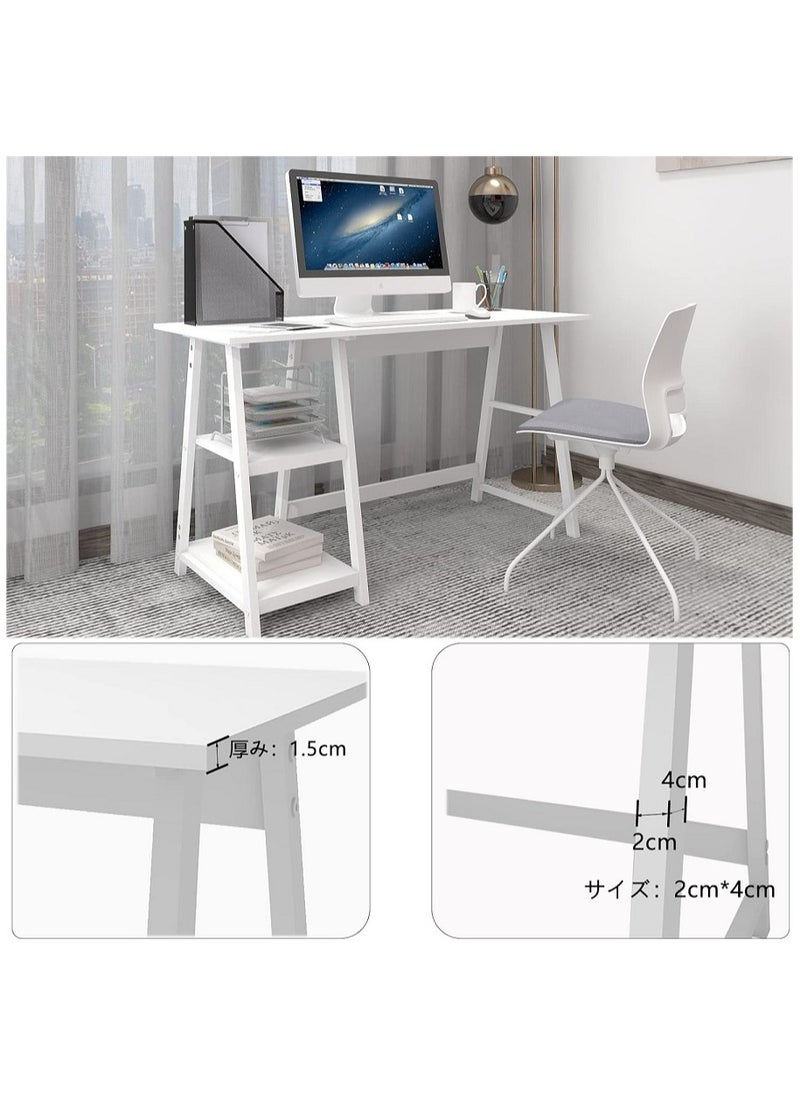 AGD Simple Gaming table with storage shelves, study desk with side storage shelves - white  - Image 5