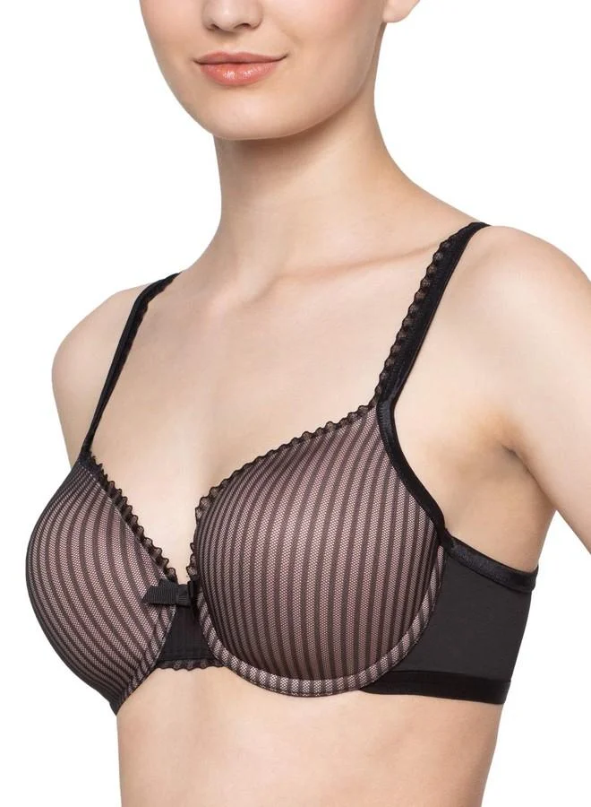 Triumph Triumph Beauty-Full Idol Bra for Women Wired Padded Full Cup Bra Big Cup Lingerie for Fuller Busts Delicate Tulle Lace Striped Pattern Soft Padded Shaper Wire Support Black 38D Pack of 1