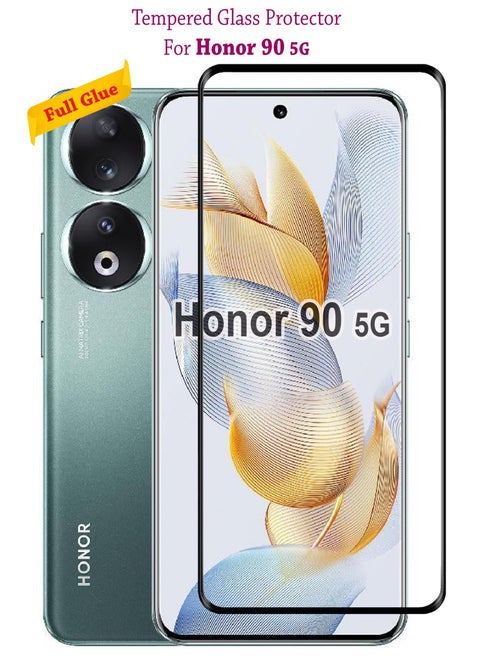 واقي شاشة زجاجي مقوى لاصق بالكامل لهاتف Honor 90 5G - أسود