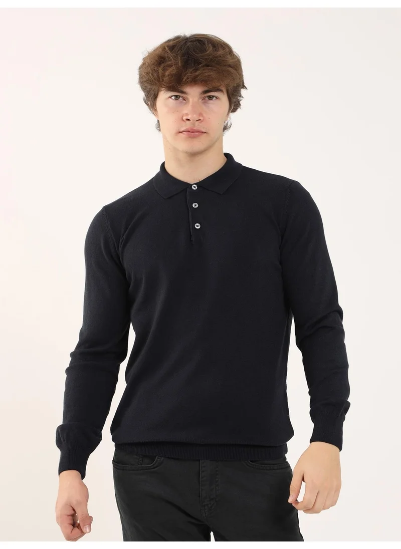 Dufy Navy Blue Men's Slim Fit Polo Neck Knitwear - 91142