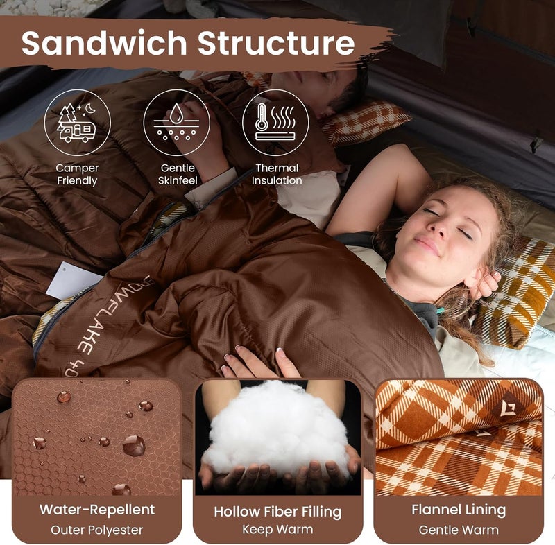 KingCamp كيس نوم كينغ كامب للبالغين، للطقس البارد والدافئ XL كبير وطويل مع حقيبة ضغط، معدات أساسية محمولة مقاومة للماء لرحلات التخييم في الهواء الطلق - Image 3