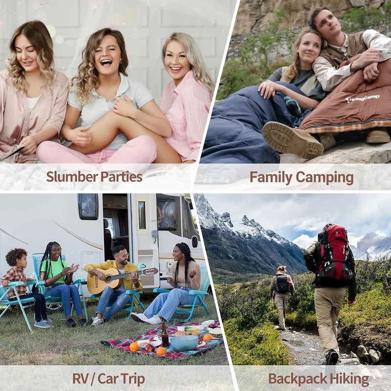 KingCamp كيس نوم كينغ كامب للبالغين، للطقس البارد والدافئ XL كبير وطويل مع حقيبة ضغط، معدات أساسية محمولة مقاومة للماء لرحلات التخييم في الهواء الطلق - Image 5