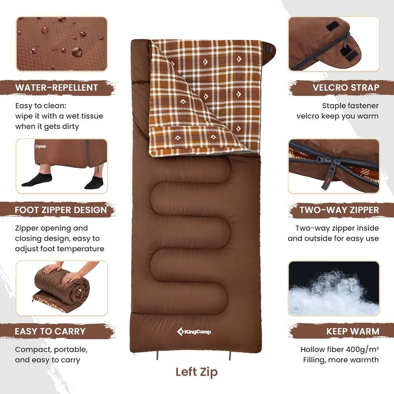 KingCamp كيس نوم كينغ كامب للبالغين، للطقس البارد والدافئ XL كبير وطويل مع حقيبة ضغط، معدات أساسية محمولة مقاومة للماء لرحلات التخييم في الهواء الطلق - Image 2