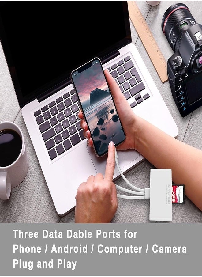 5-in-1 SD Card Reader – Lightning, USB-C & USB-A Multiport Adapter for iPhone, iPad, Android, Laptop – Dual Card Slots, OTG Plug & Play, Charging Port, Boxed