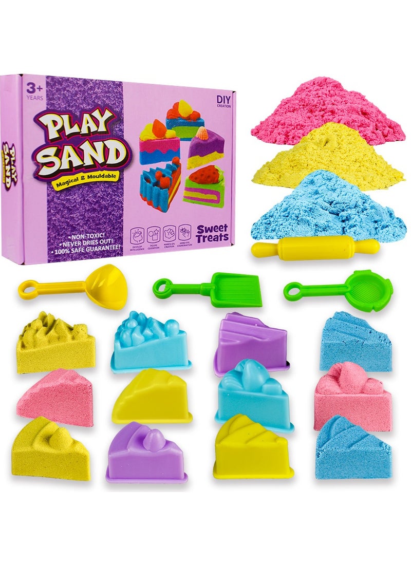 UKR UKR Moldable Sensory Play Sand Set – Sweet Treats Sand Art Kit for Kids Age 3+, Non-Toxic Molding Sand, Creative Craft Play with Molds & Tools, Safe Sensory Development Toy for Toddlers, Fun Sand Cars Activity  - Image 1