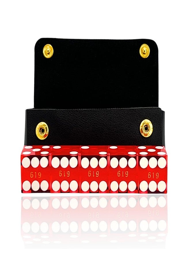 Luck Lab Grade AAA 19mm Casino Dice with Razor Edges and Matching Serial Numbers Set of 5 and Leather Dice Case (Red) - Image 2