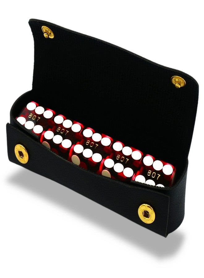 Luck Lab Grade AAA 19mm Casino Dice with Razor Edges and Matching Serial Numbers Set of 5 and Leather Dice Case (Red) - Image 1