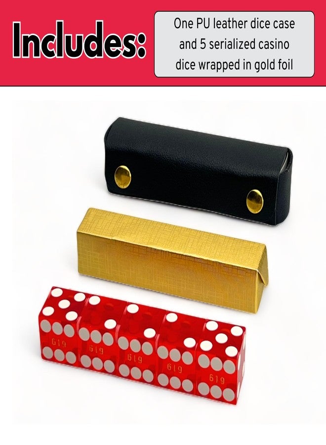 Luck Lab Grade AAA 19mm Casino Dice with Razor Edges and Matching Serial Numbers Set of 5 and Leather Dice Case (Red) - Image 3