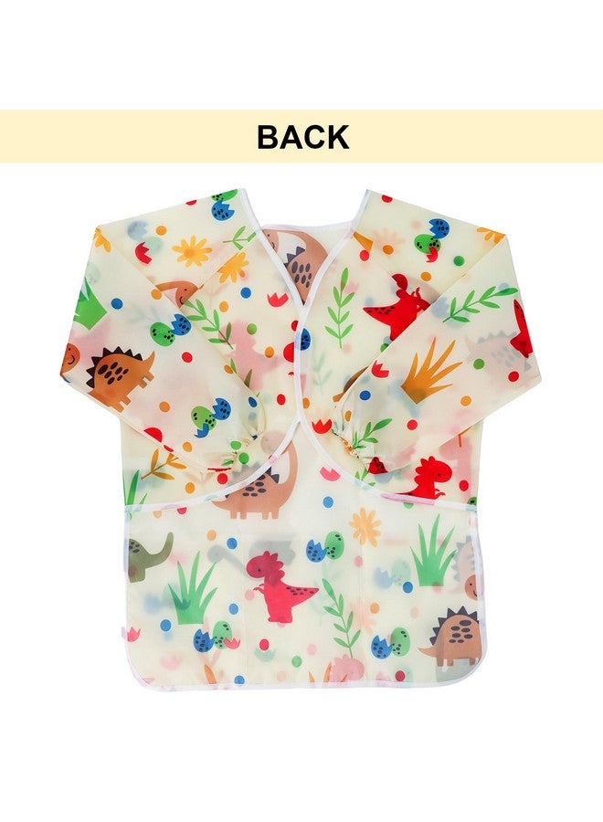 BAHABY Kids Art Smocks Dinosaur Painting Aprons For Children Waterproof Artist Smock With Long Sleeve And 3 Pockets For Age 3-8 Years (Off White) - Image 2