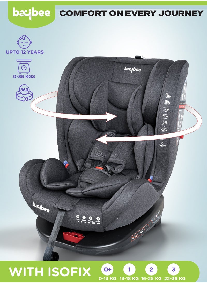 BAYBEE - Convertible Car Seat for Baby 0 to 12 Years with 360° Rotatable, ISOFIX, 3 Position Recline, Headrest Adjustable ECE R44/04 Safety Certified Baby Car Seat for Toddlers Kids Boys Girls Black - Image 1