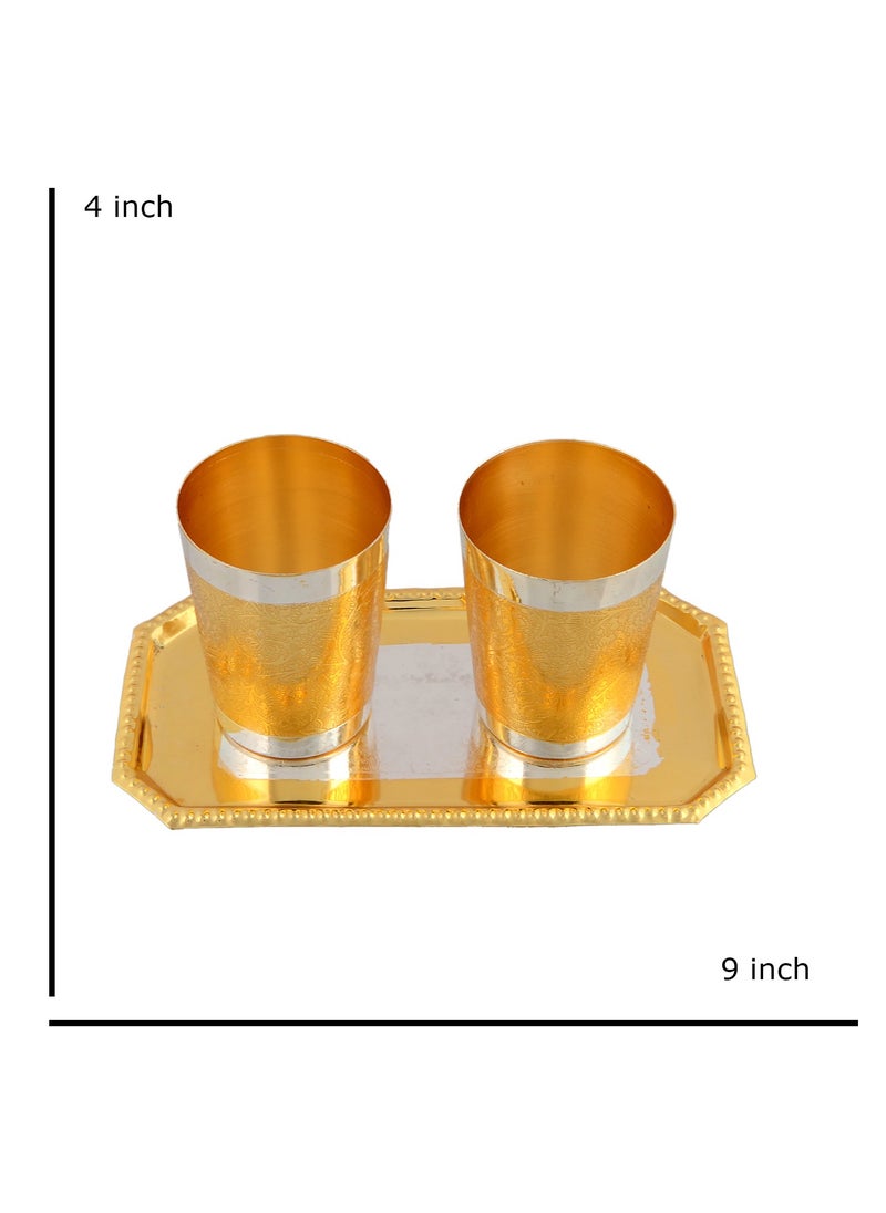 AC ANAND CRAFTS AC ANAND CRAFTS Silver and Gold Plated Brass Glass Set with Plate for Diwali Gift  - Image 3