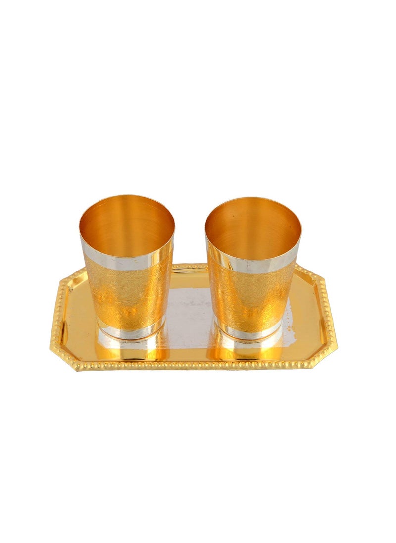 AC ANAND CRAFTS AC ANAND CRAFTS Silver and Gold Plated Brass Glass Set with Plate for Diwali Gift  - Image 4