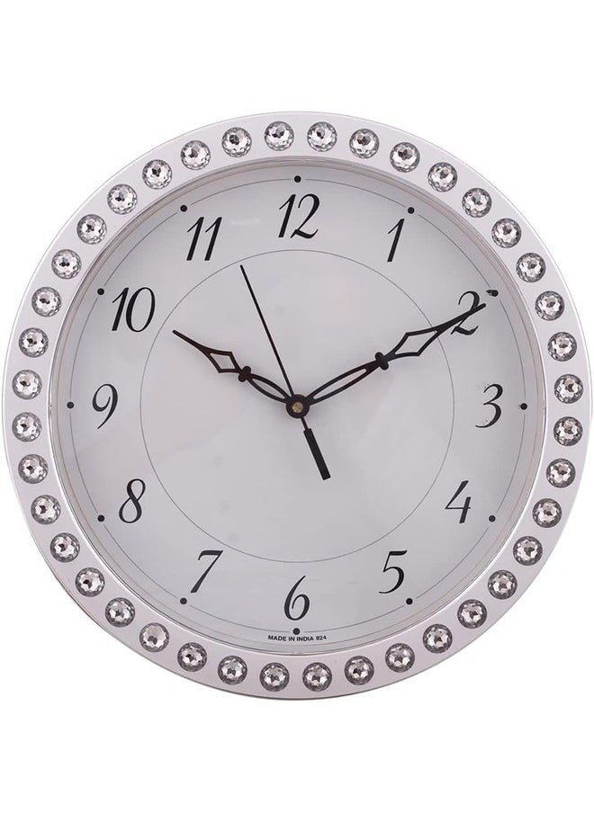 Casa Ricca CHRONIKLE Designer Round Home Decor Silver Color Diamond Style Plastic Analog Wall Clock  - Image 1