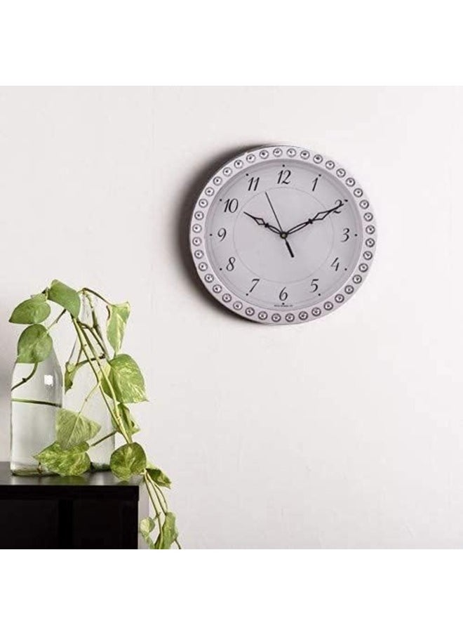 Casa Ricca CHRONIKLE Designer Round Home Decor Silver Color Diamond Style Plastic Analog Wall Clock  - Image 4
