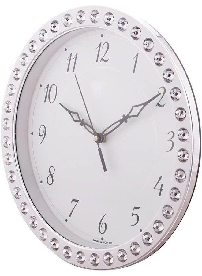 Casa Ricca CHRONIKLE Designer Round Home Decor Silver Color Diamond Style Plastic Analog Wall Clock  - Image 3