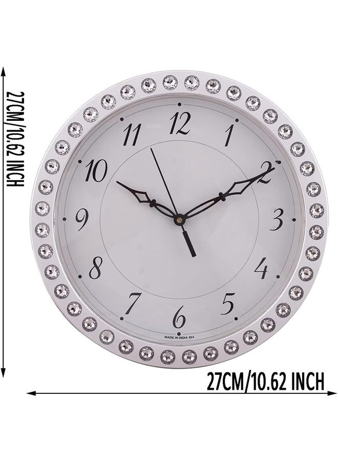 Casa Ricca CHRONIKLE Designer Round Home Decor Silver Color Diamond Style Plastic Analog Wall Clock  - Image 2